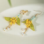 Women Hanfu Earrings Handmade Osmanthus Enamel Velvet