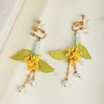 Women Hanfu Earrings Handmade Osmanthus Enamel Velvet