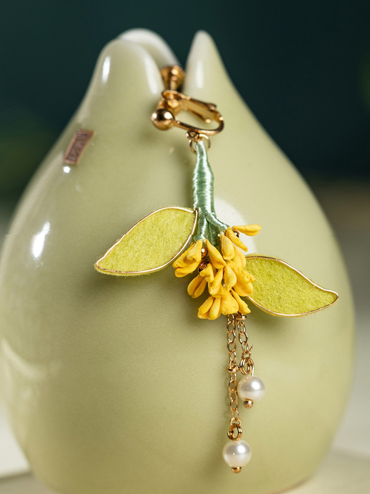 Women Hanfu Earrings Handmade Osmanthus Enamel Velvet