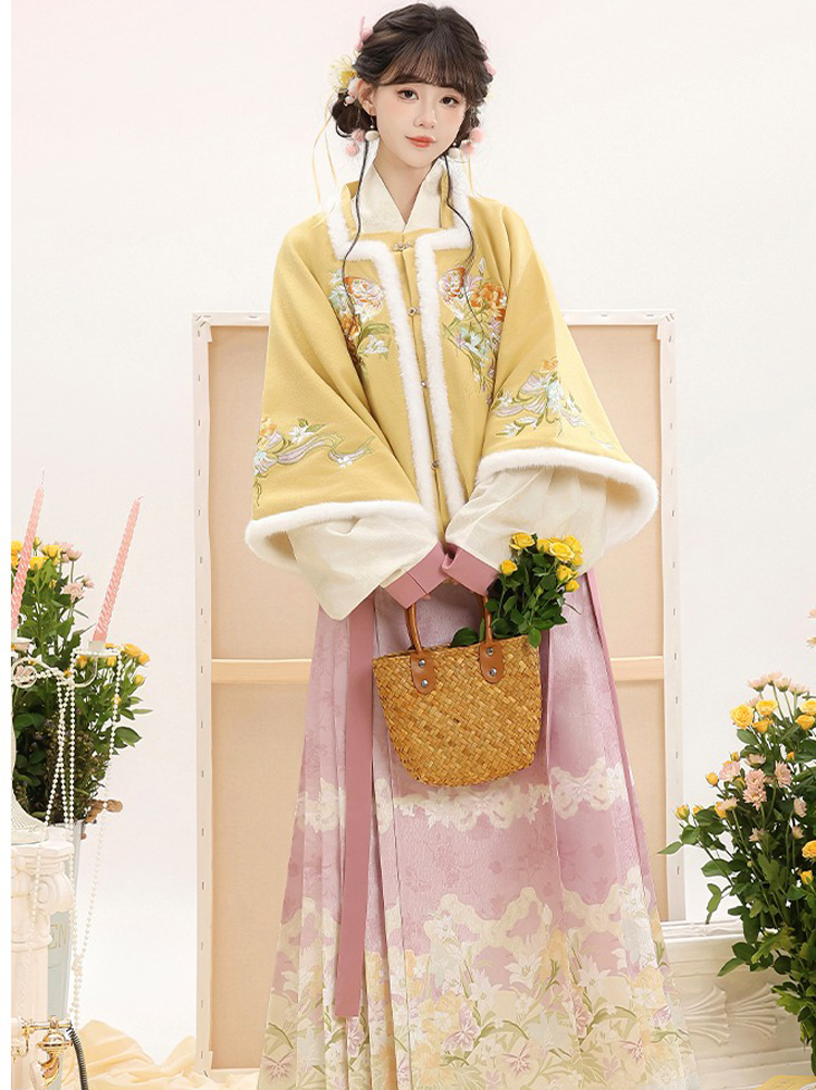 Women Ming Dynasty Winter Hanfu Square-Neck Top Thickened Casual Set