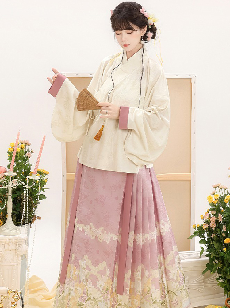 Women Ming Dynasty Winter Hanfu Square-Neck Top Thickened Casual Set