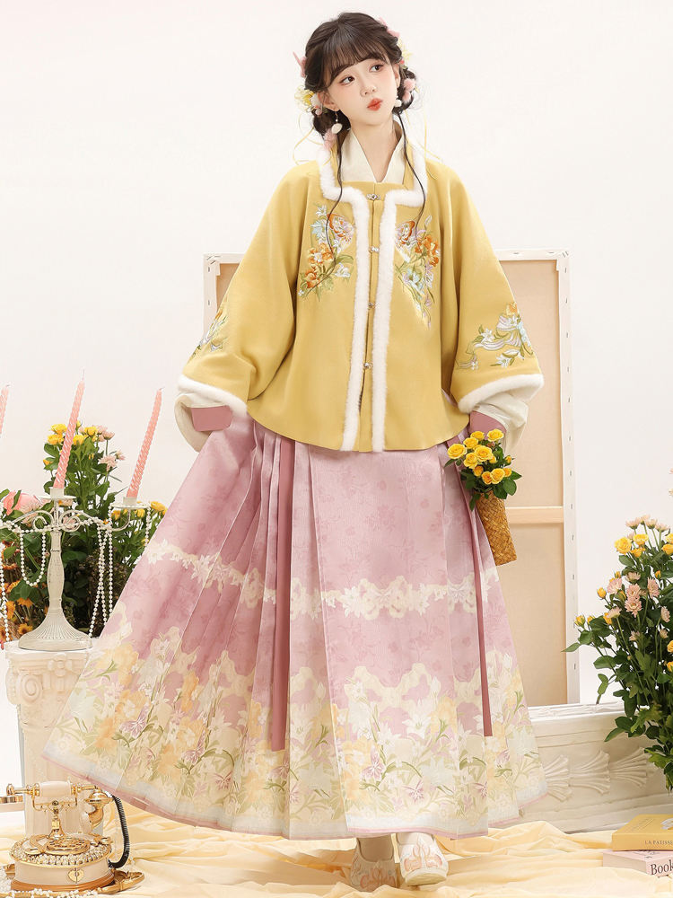 Women Ming Dynasty Winter Hanfu Square-Neck Top Thickened Casual Set