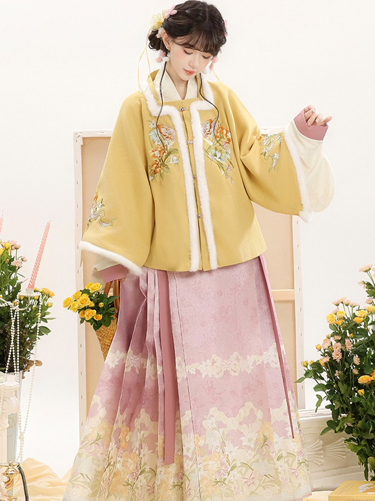 Women Ming Dynasty Winter Hanfu Square-Neck Top Thickened Casual Set