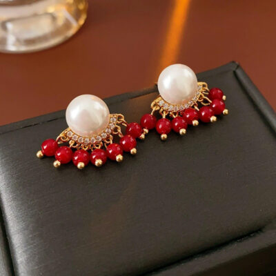 Women Pearl Earrings Vintage Niche Tassel Ear Accessories
