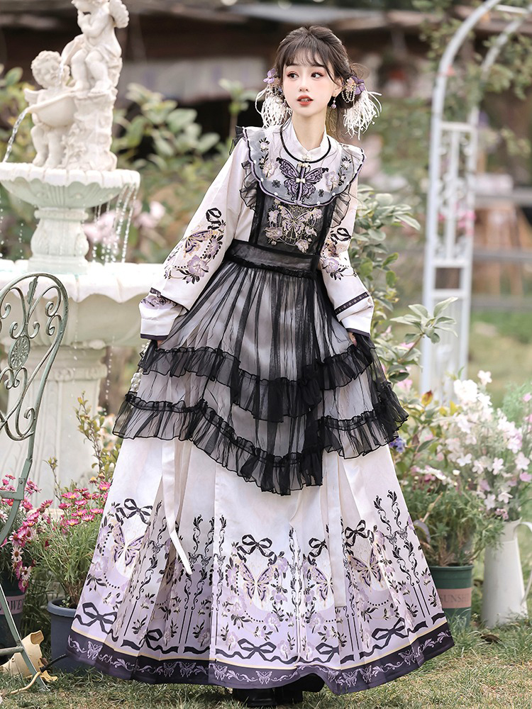 Traditional Ming Dynasty Hanfu Women Mamian Skirt Vintage Ensemble