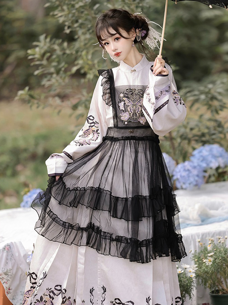 Traditional Ming Dynasty Hanfu Women Mamian Skirt Vintage Ensemble