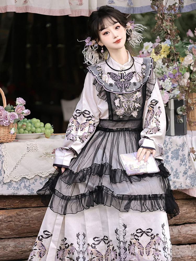 Traditional Ming Dynasty Hanfu Women Mamian Skirt Vintage Ensemble