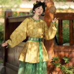 Autumn Tang Dynasty Women Hanfu Round Neck Robe Cute Yellow Daily Set