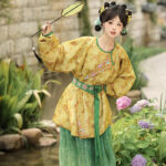 Autumn Tang Dynasty Women Hanfu Round Neck Robe Cute Yellow Daily Set