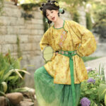Autumn Tang Dynasty Women Hanfu Round Neck Robe Cute Yellow Daily Set