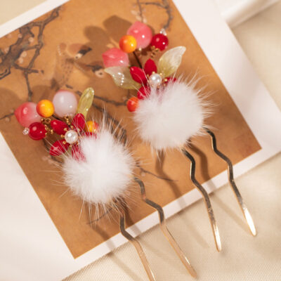 Children Hanfu Hair Ornaments Peach Hairpins in Retro Cute Style