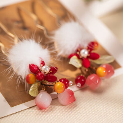 Children Hanfu Hair Ornaments Peach Hairpins in Retro Cute Style