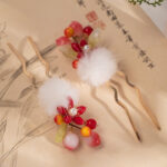 Children Hanfu Hair Ornaments Peach Hairpins in Retro Cute Style