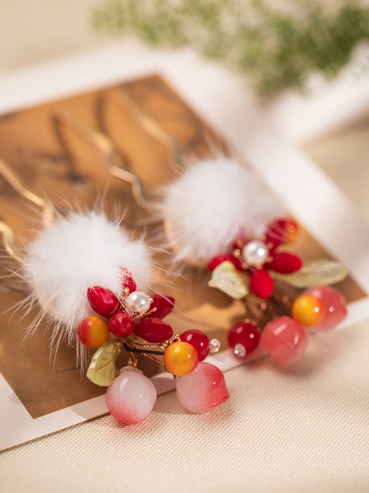 Children Hanfu Hair Ornaments Peach Hairpins in Retro Cute Style
