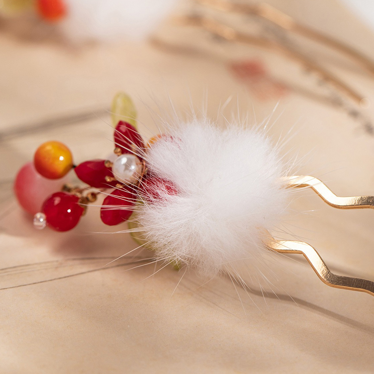 Children Hanfu Hair Ornaments Peach Hairpins in Retro Cute Style