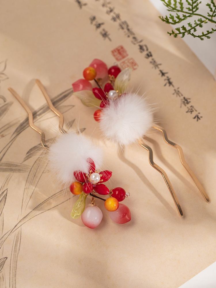 Children Hanfu Hair Ornaments Peach Hairpins in Retro Cute Style