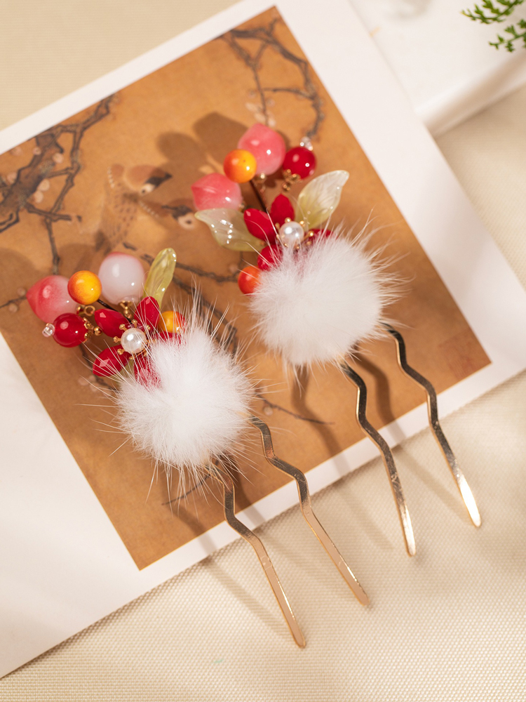Children Hanfu Hair Ornaments Peach Hairpins in Retro Cute Style