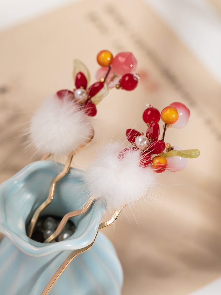 Children Hanfu Hair Ornaments Peach Hairpins in Retro Cute Style