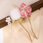 Ethereal Pink Floral Hairpin Tang Dynasty Style Hanfu Hair Accessory