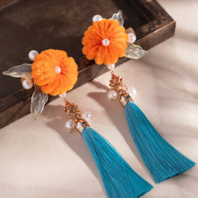 Hanfu Women Pumpkin Hairpiece with Tassel Plush Hairpin