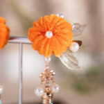 Hanfu Women Pumpkin Hairpiece with Tassel Plush Hairpin