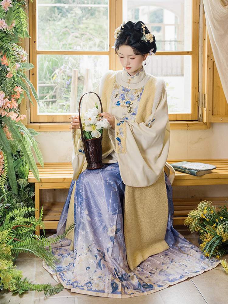 Ming Dynasty Women Long Coat and Maian Skirt Bijia Set