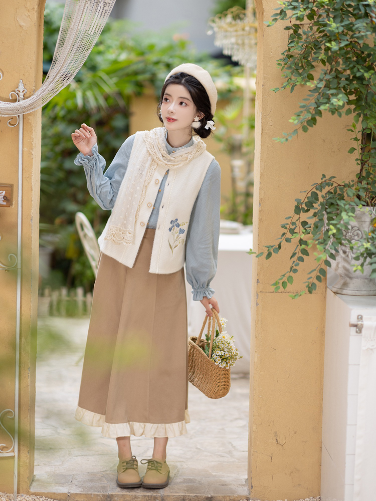 Women Autumn Bijia Hanfu Set Stand-Collar Shirt Set