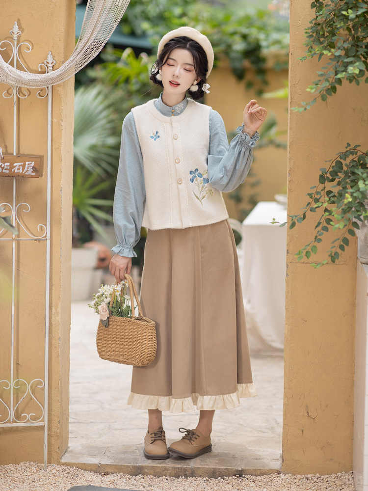 Women Autumn Bijia Hanfu Set Stand-Collar Shirt Set