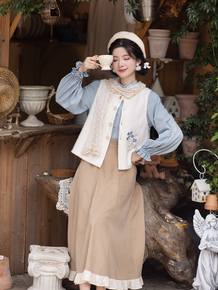 Women Autumn Bijia Hanfu Set Stand-Collar Shirt Set