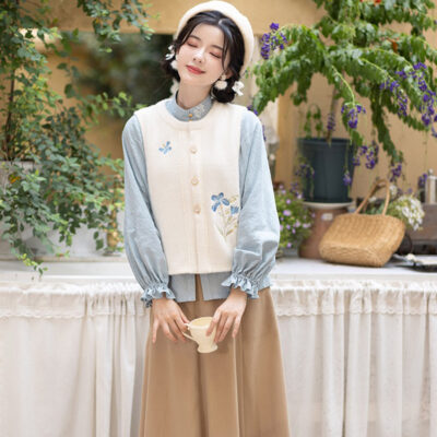 Women Autumn Bijia Hanfu Set Stand-Collar Shirt Set
