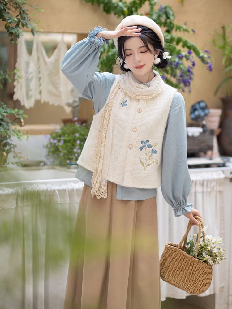 Women Autumn Bijia Hanfu Set Stand-Collar Shirt Set