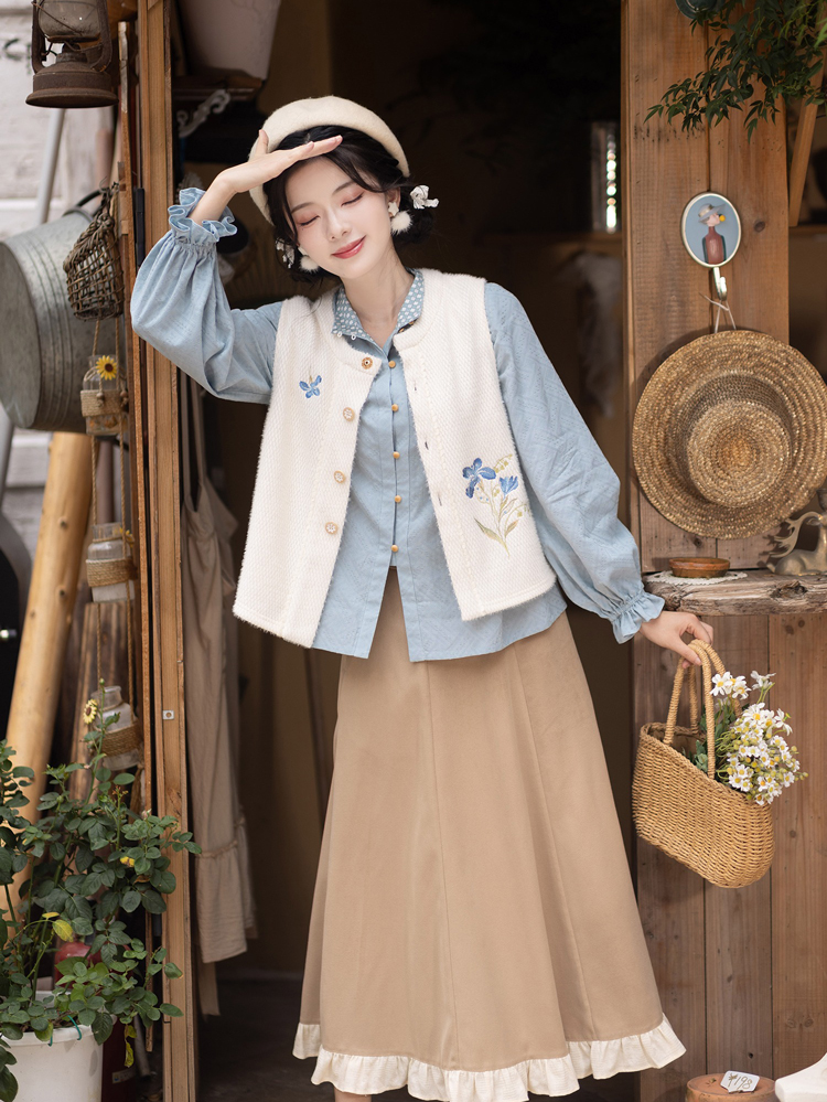 Women Autumn Bijia Hanfu Set Stand-Collar Shirt Set