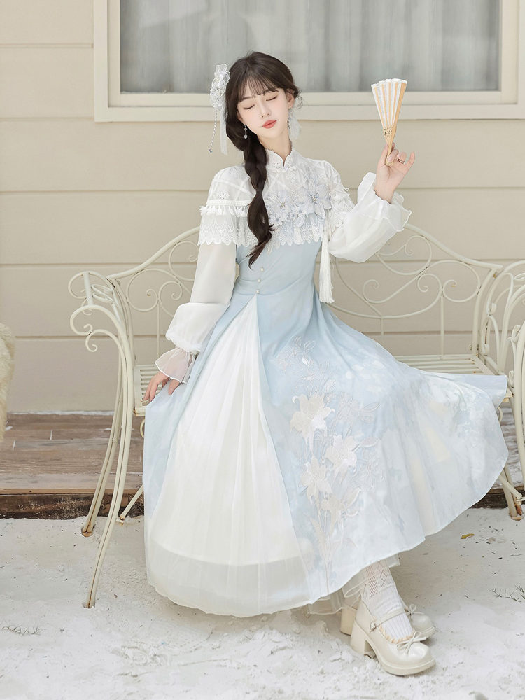 Women Autumn Hanfu Han Element Lily Long-Sleeve Dress