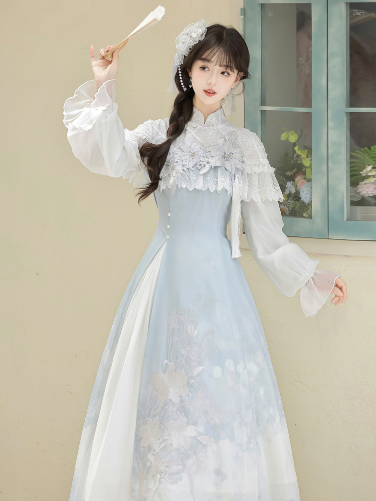Women Autumn Hanfu Han Element Lily Long-Sleeve Dress
