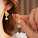 Women Exquisite Earrings Peace Lock Niche Pearl Ear Accessories