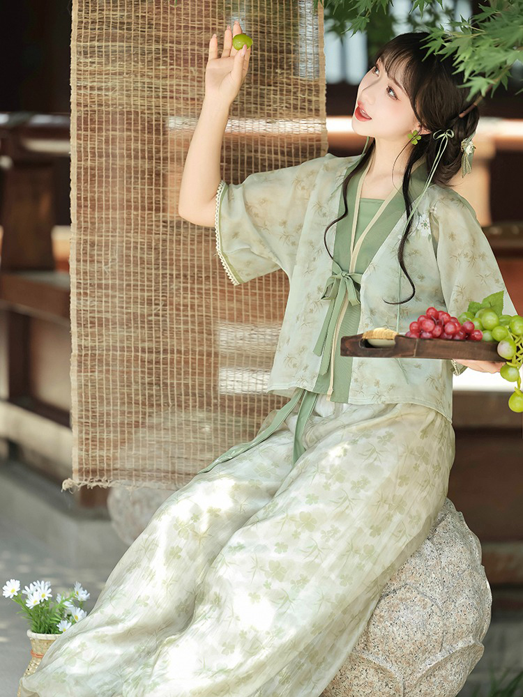 Women Fresh Summer Hanfu Jasmine Tang Dynasty Style