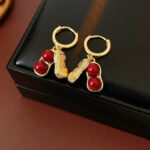 Women Niche Peanut-Shaped Pleated Earrings Retro Fashion Red Bean Ear Accessories