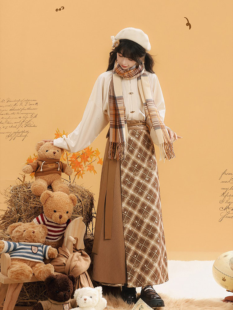 Women Winter Fashion Hanfu Round Neck Brown Daily Set