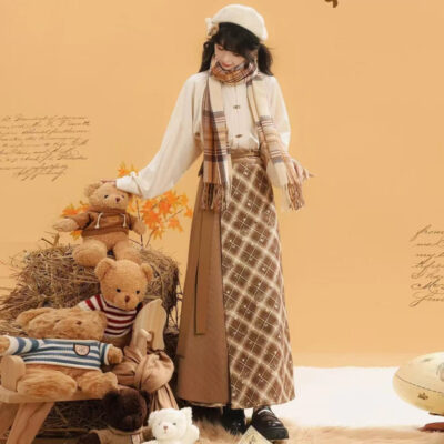 Women Winter Fashion Hanfu Round Neck Brown Daily Set
