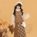 Women Winter Fashion Hanfu Round Neck Brown Daily Set