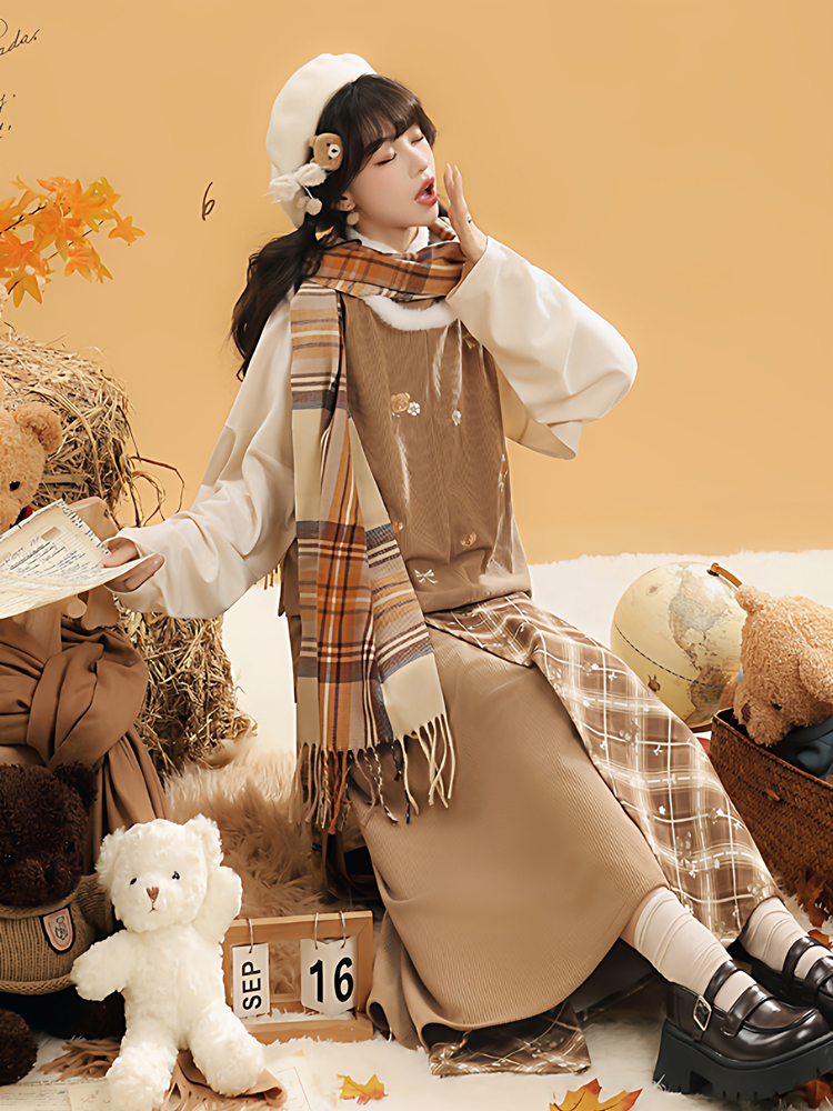 Women Winter Fashion Hanfu Round Neck Brown Daily Set