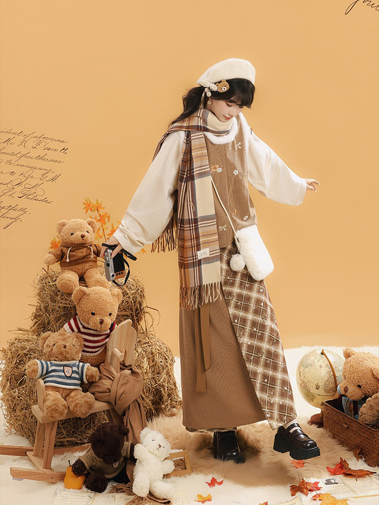 Women Winter Fashion Hanfu Round Neck Brown Daily Set