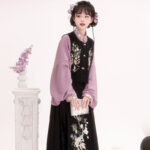 Women Winter Hanfu Purple Daily Set with Mamian Skirt