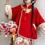 Women Winter Hanfu Red New Year Attire with Mamian Skirt