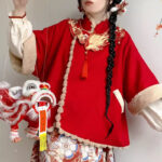 Women Winter Hanfu Red New Year Attire with Mamian Skirt