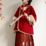 Women Winter Hanfu Red New Year Attire with Mamian Skirt