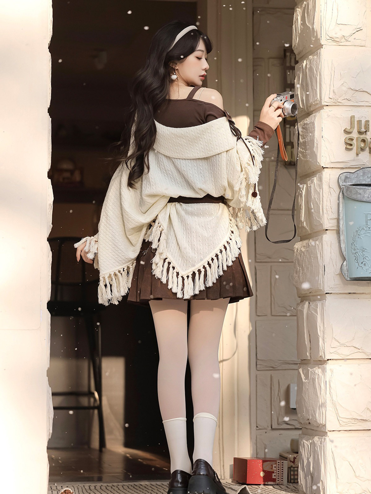 Autumn Women Fashionable Han Elements Cape Skirt Set