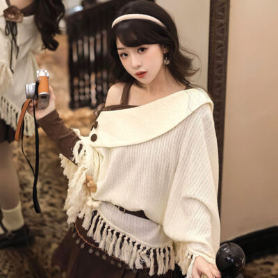 Autumn Women Fashionable Han Elements Cape Skirt Set