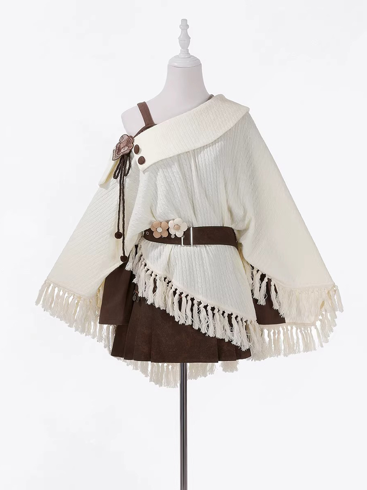 Autumn Women Fashionable Han Elements Cape Skirt Set