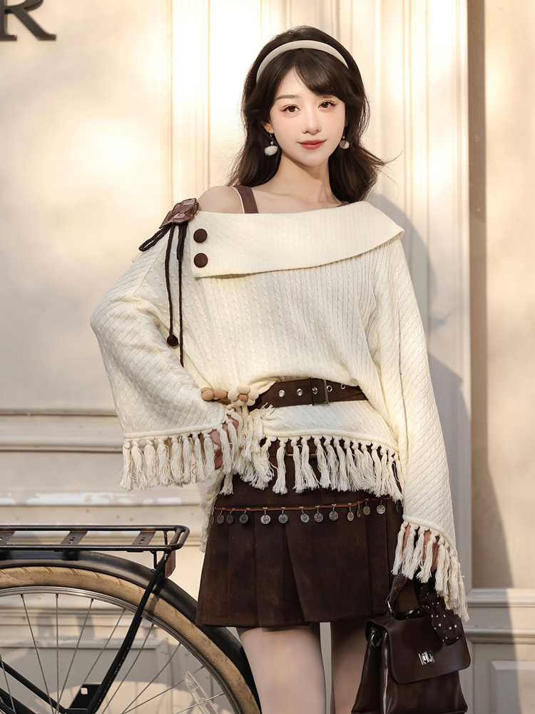 Autumn Women Fashionable Han Elements Cape Skirt Set